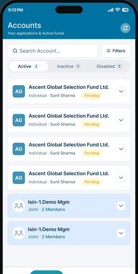Active, inactive and disabled holdings across individual and joint accounts