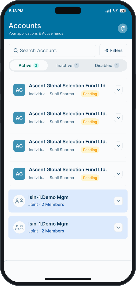 Active, inactive and disabled holdings across individual and joint accounts